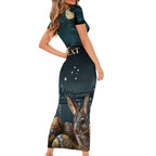 Australia Easter 2024 Short Sleeve Bodycon Dress Bunny With Aboriginal Eggs At Starry Night