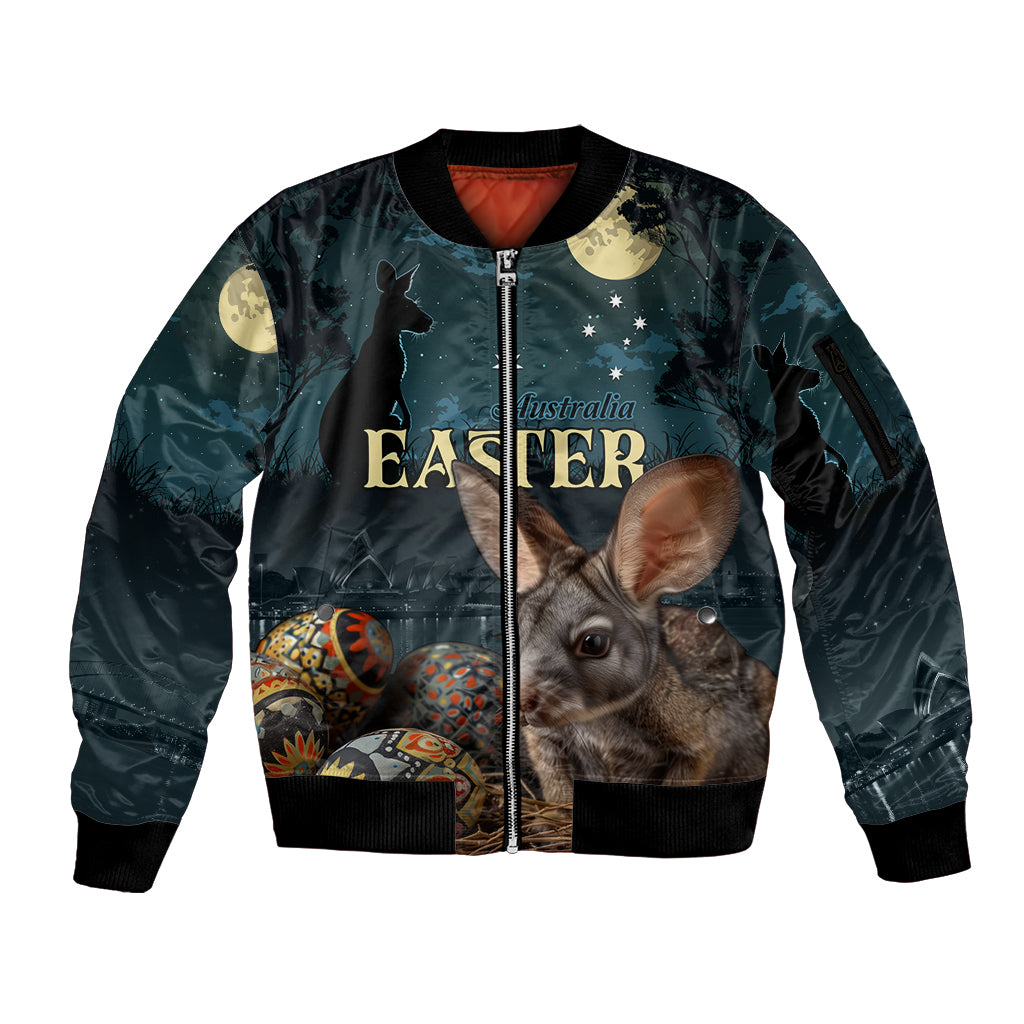 Australia Easter 2024 Sleeve Zip Bomber Jacket Bunny With Aboriginal Eggs At Starry Night