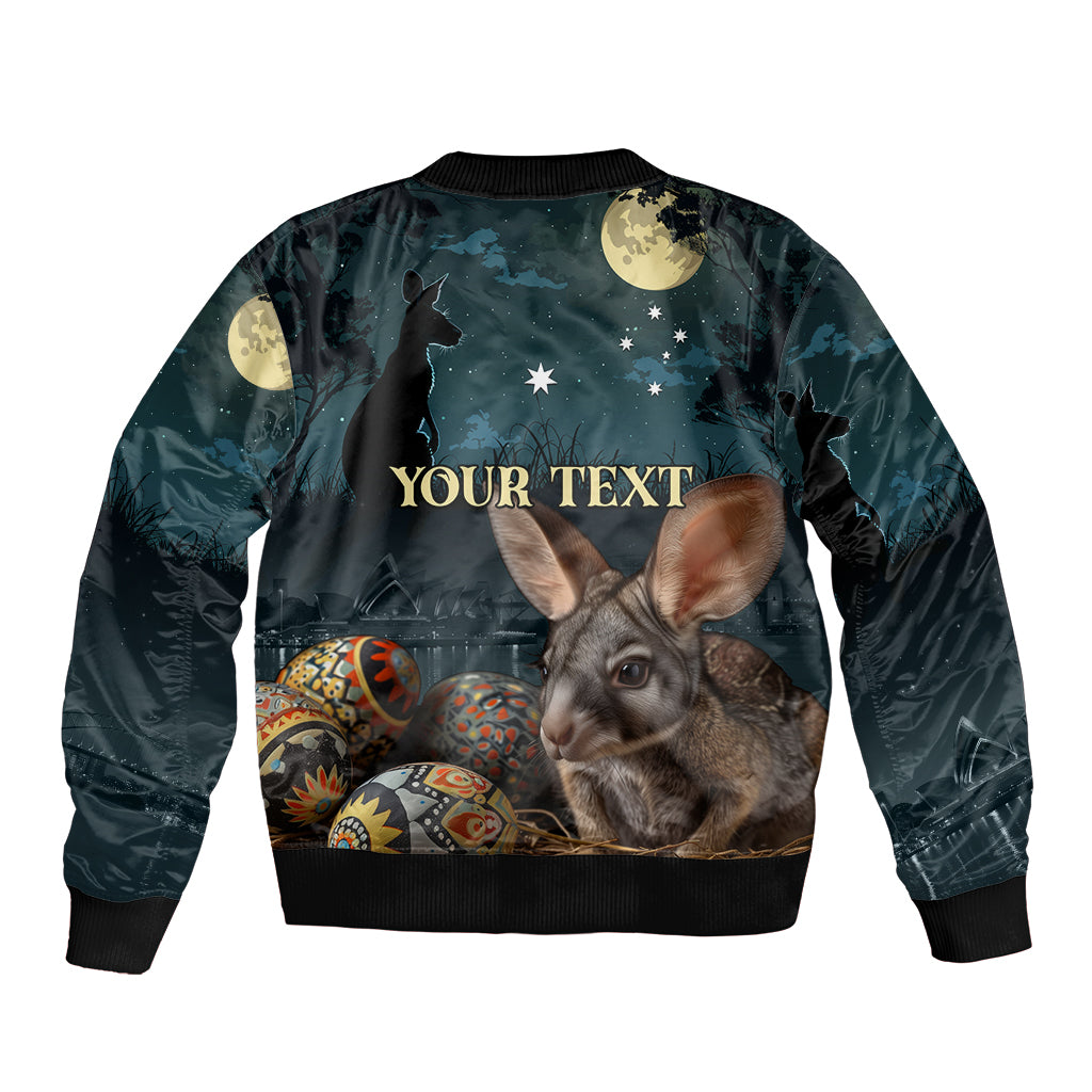 Australia Easter 2024 Sleeve Zip Bomber Jacket Bunny With Aboriginal Eggs At Starry Night