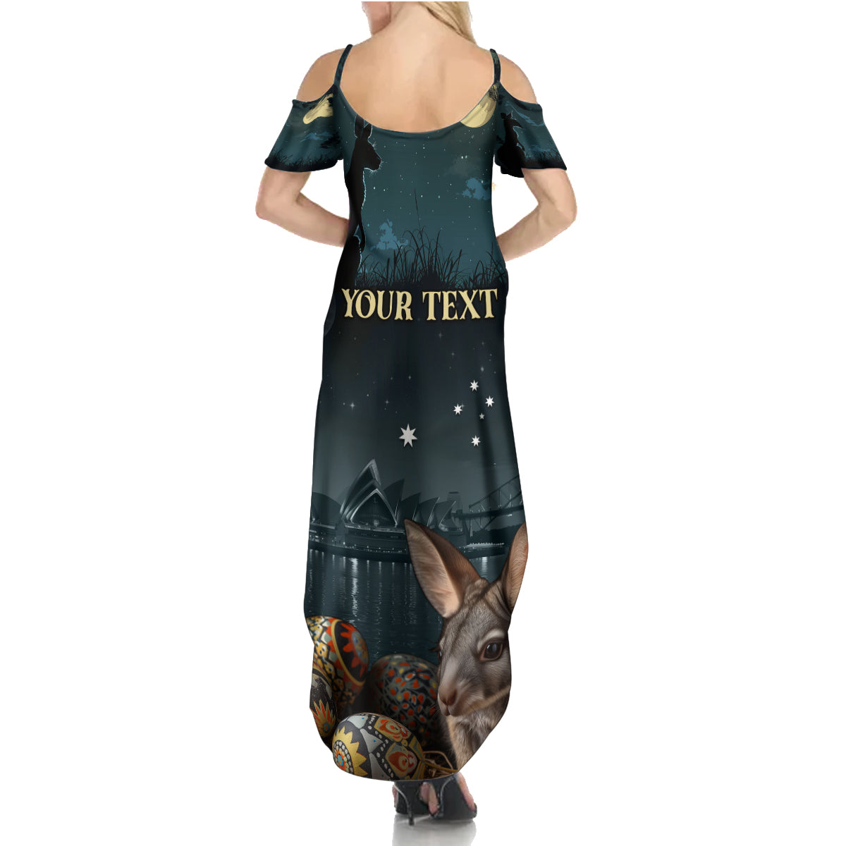 Australia Easter 2024 Summer Maxi Dress Bunny With Aboriginal Eggs At Starry Night