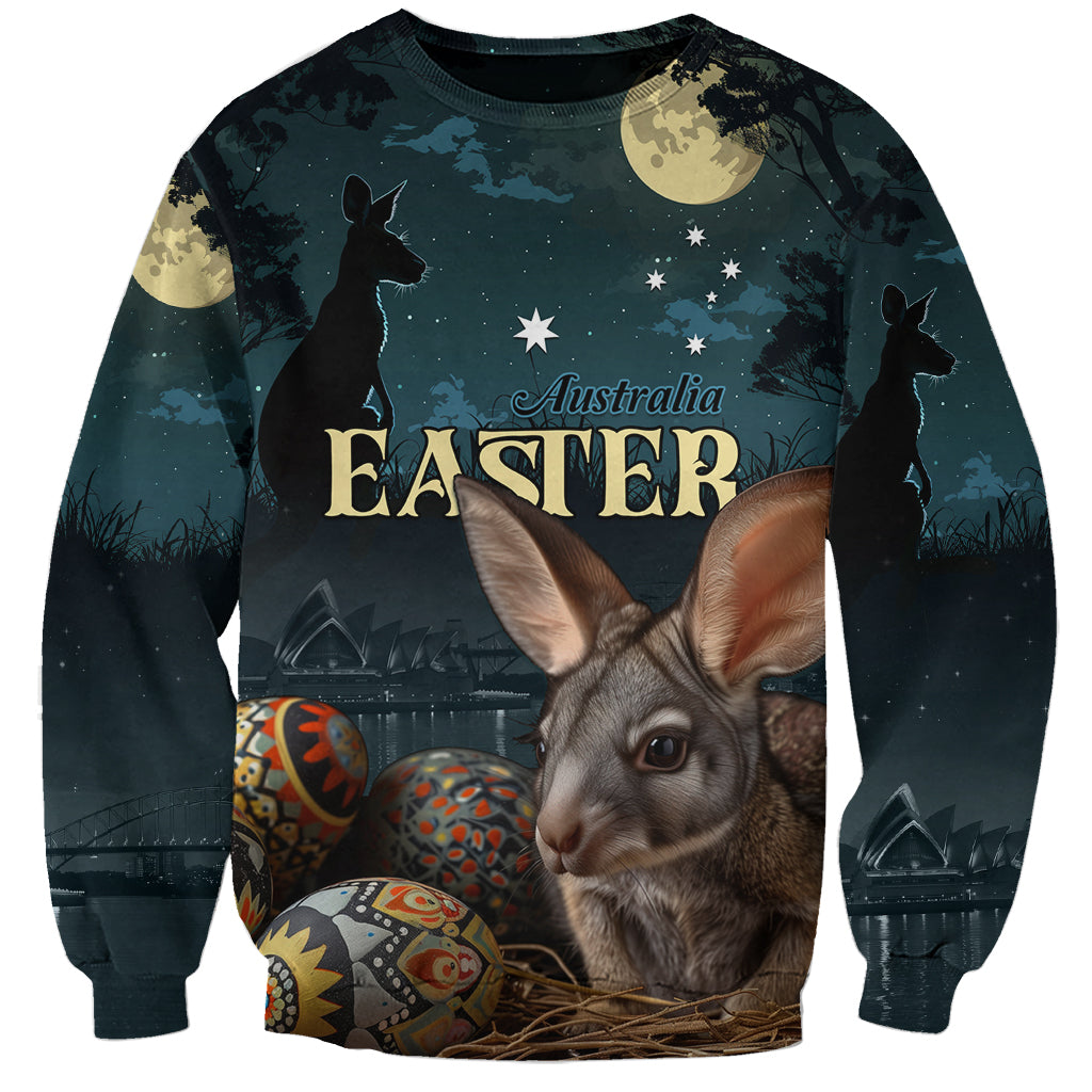 Australia Easter 2024 Sweatshirt Bunny With Aboriginal Eggs At Starry Night