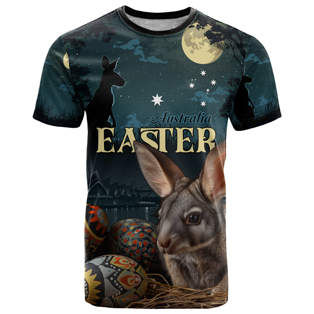Australia Easter 2024 T Shirt Bunny With Aboriginal Eggs At Starry Night
