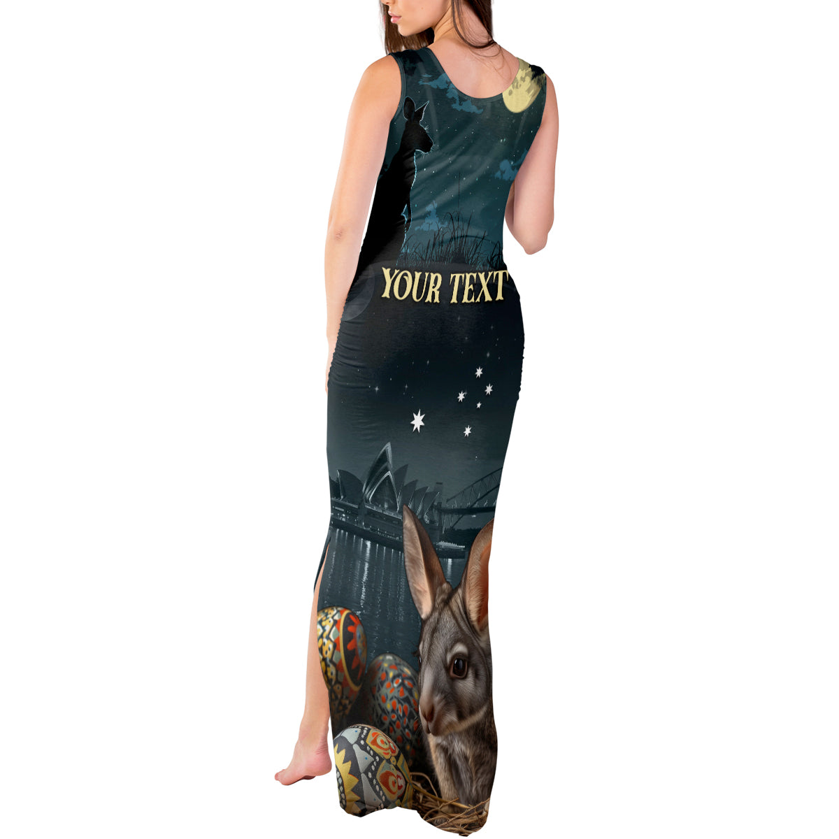 Australia Easter 2024 Tank Maxi Dress Bunny With Aboriginal Eggs At Starry Night