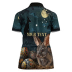 Australia Easter 2024 Women Polo Shirt Bunny With Aboriginal Eggs At Starry Night