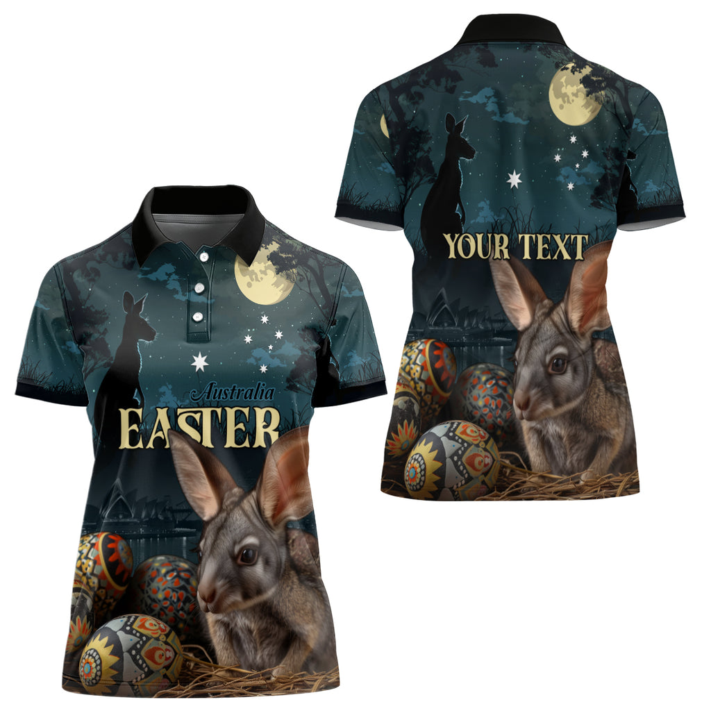 Australia Easter 2024 Women Polo Shirt Bunny With Aboriginal Eggs At Starry Night