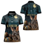 Australia Easter 2024 Women Polo Shirt Bunny With Aboriginal Eggs At Starry Night