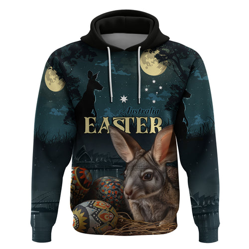 Australia Easter 2024 Zip Hoodie Bunny With Aboriginal Eggs At Starry Night