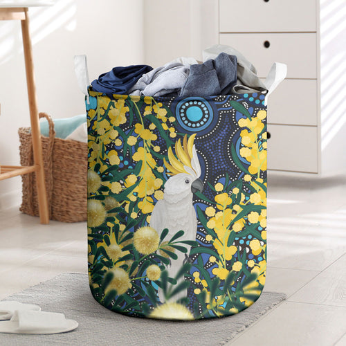 Australia Golden Wattle Laundry Basket Aussie Cockatoo Aboriginal Art