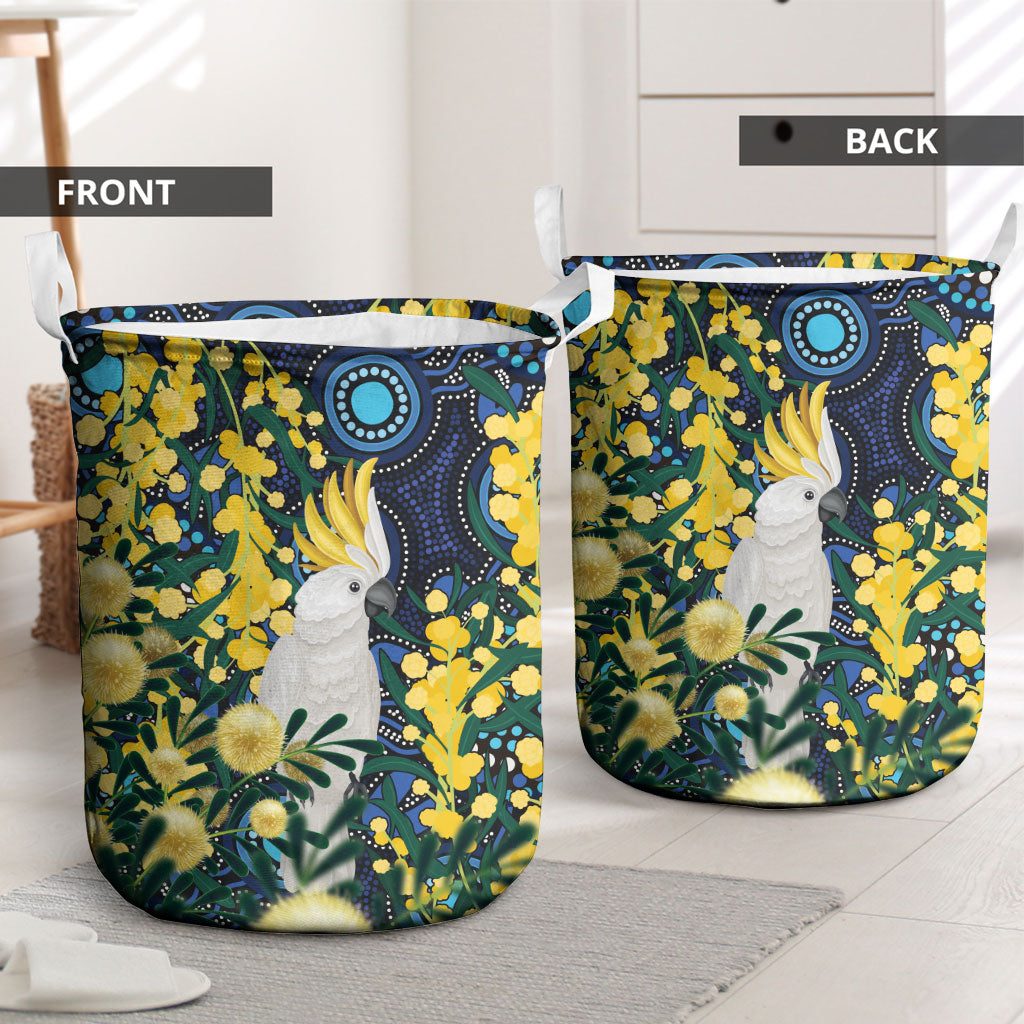 Australia Golden Wattle Laundry Basket Aussie Cockatoo Aboriginal Art