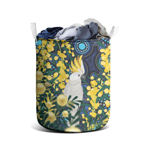 Australia Golden Wattle Laundry Basket Aussie Cockatoo Aboriginal Art