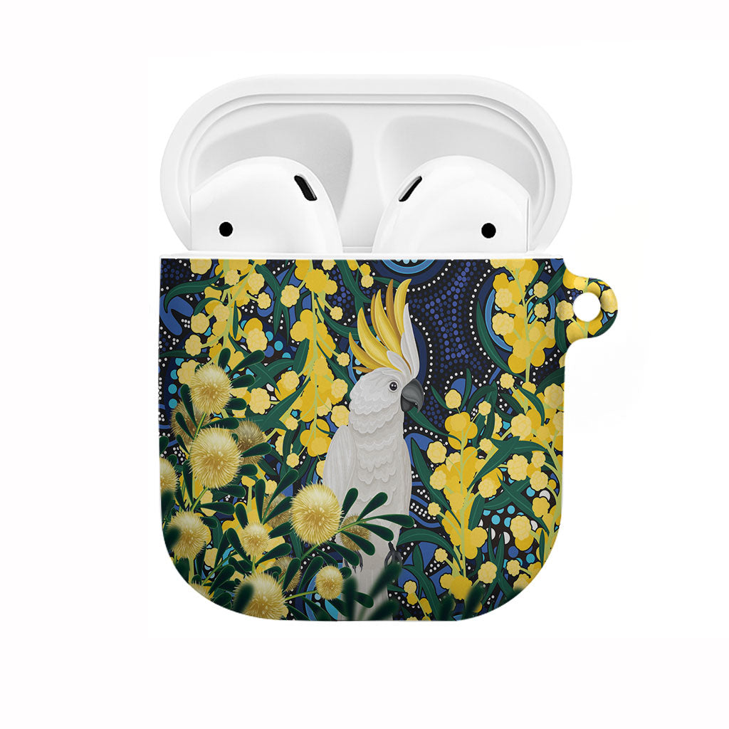Australia Golden Wattle AirPods Case Aussie Cockatoo Aboriginal Art