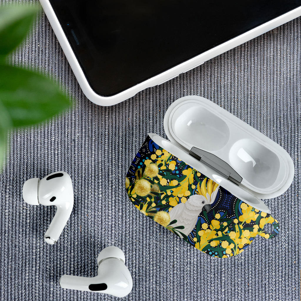 Australia Golden Wattle AirPods Case Aussie Cockatoo Aboriginal Art