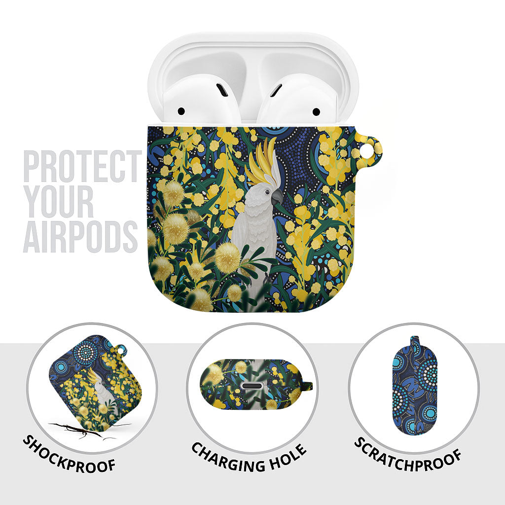 Australia Golden Wattle AirPods Case Aussie Cockatoo Aboriginal Art