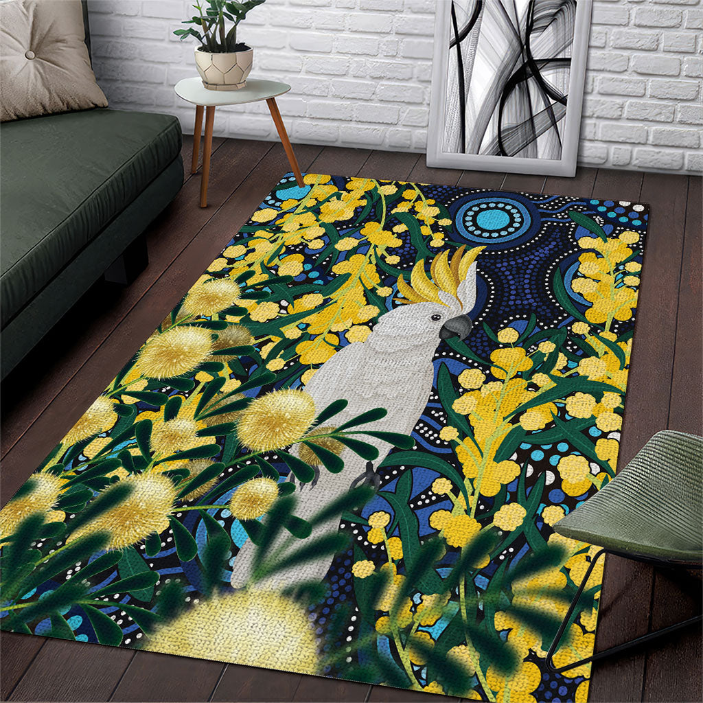 Australia Golden Wattle Area Rug Aussie Cockatoo Aboriginal Art