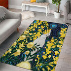 Australia Golden Wattle Area Rug Aussie Cockatoo Aboriginal Art