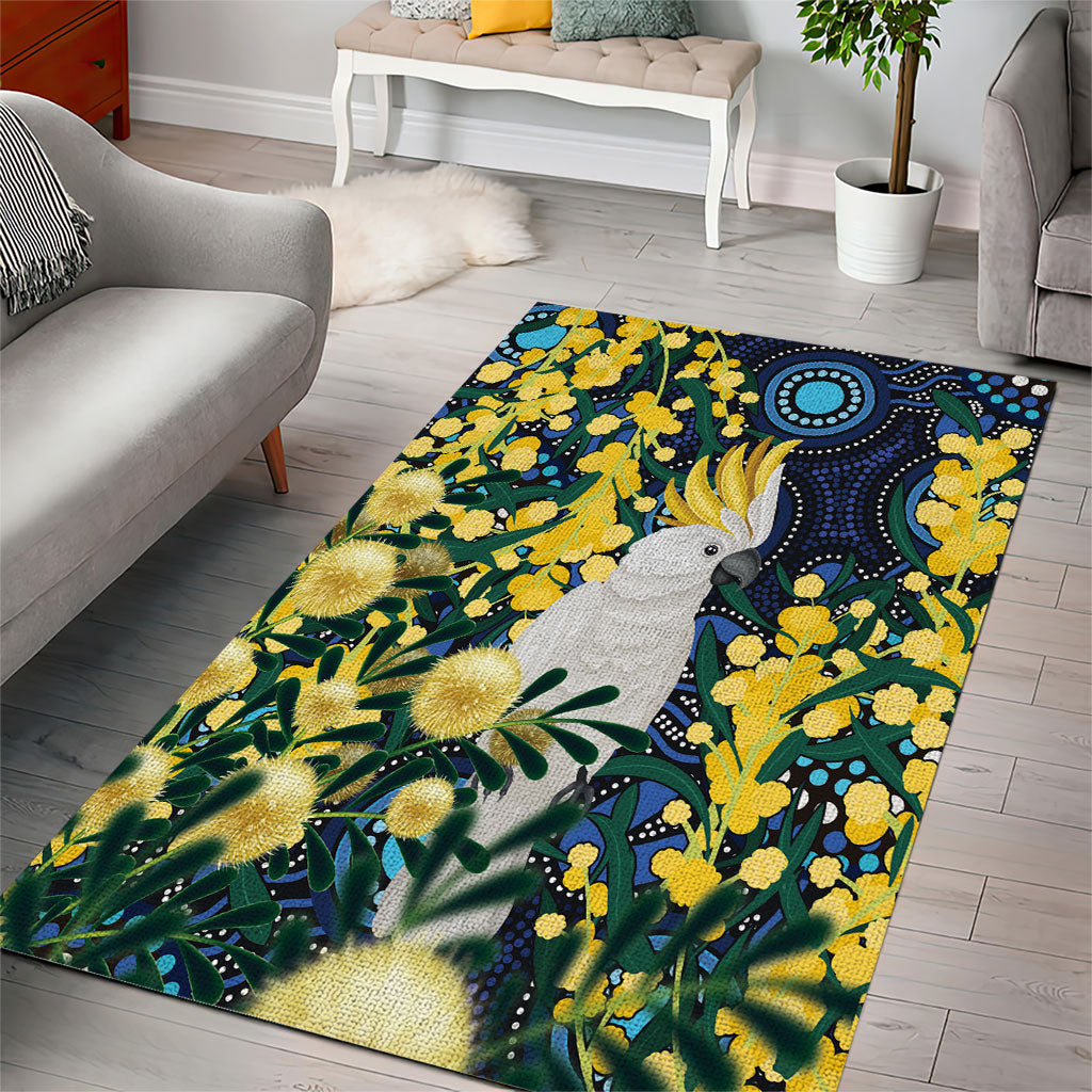 Australia Golden Wattle Area Rug Aussie Cockatoo Aboriginal Art