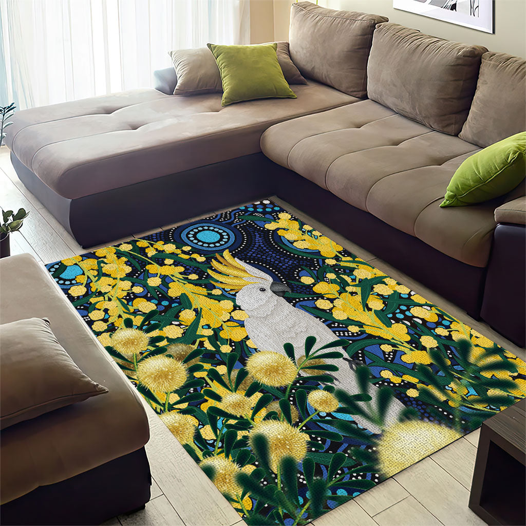 Australia Golden Wattle Area Rug Aussie Cockatoo Aboriginal Art