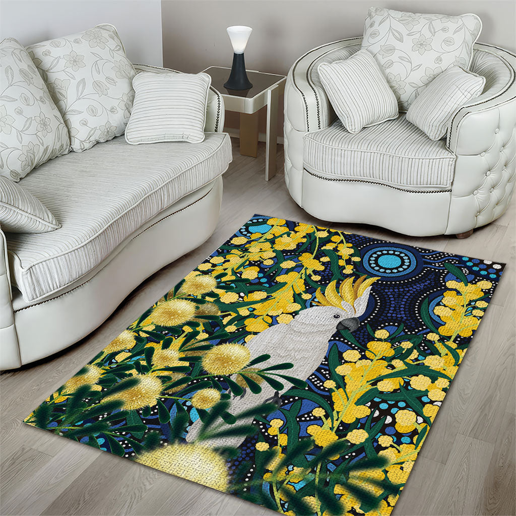 Australia Golden Wattle Area Rug Aussie Cockatoo Aboriginal Art