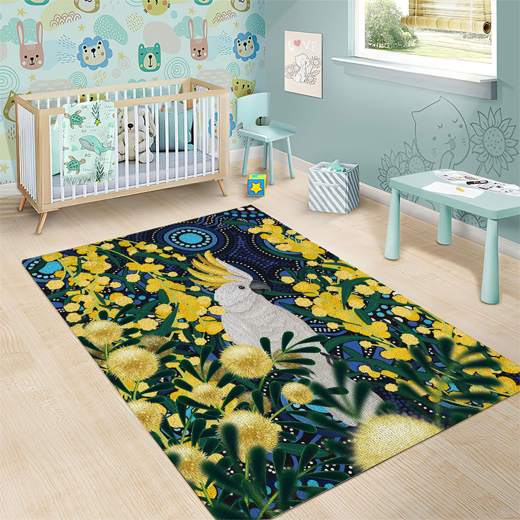 Australia Golden Wattle Area Rug Aussie Cockatoo Aboriginal Art