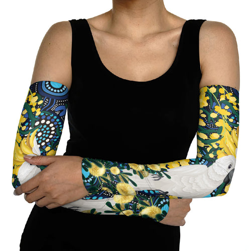 Australia Golden Wattle Arm Sleeves Aussie Cockatoo Aboriginal Art