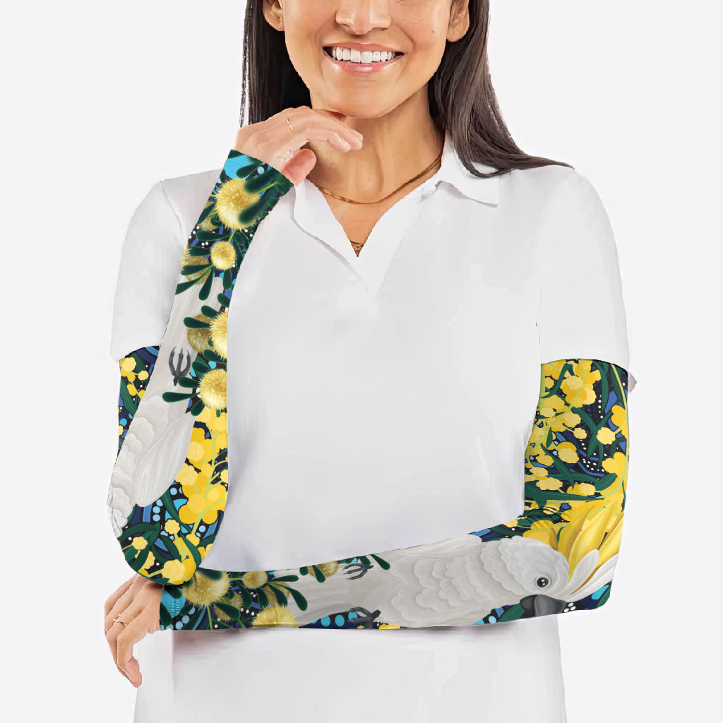 Australia Golden Wattle Arm Sleeves Aussie Cockatoo Aboriginal Art