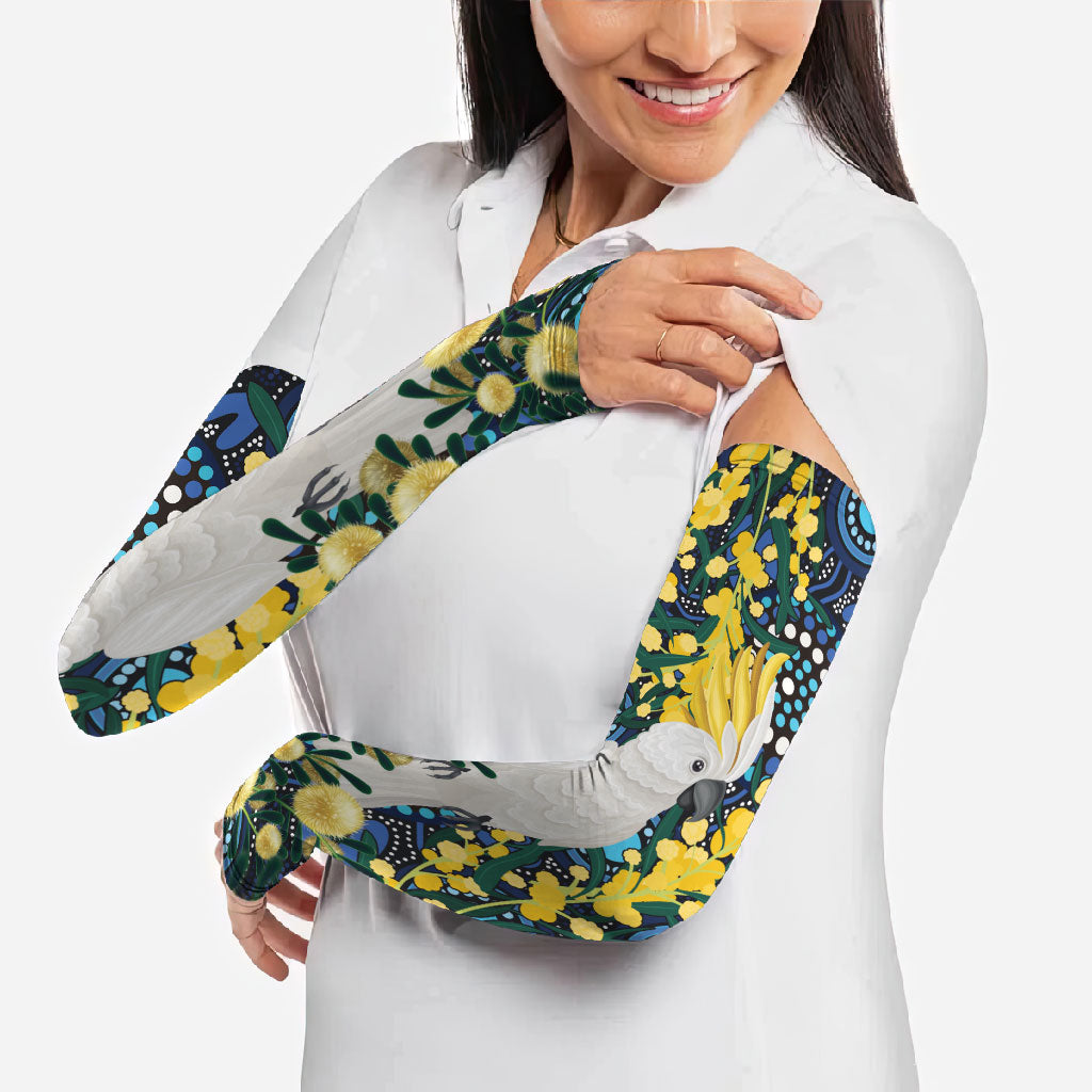 Australia Golden Wattle Arm Sleeves Aussie Cockatoo Aboriginal Art