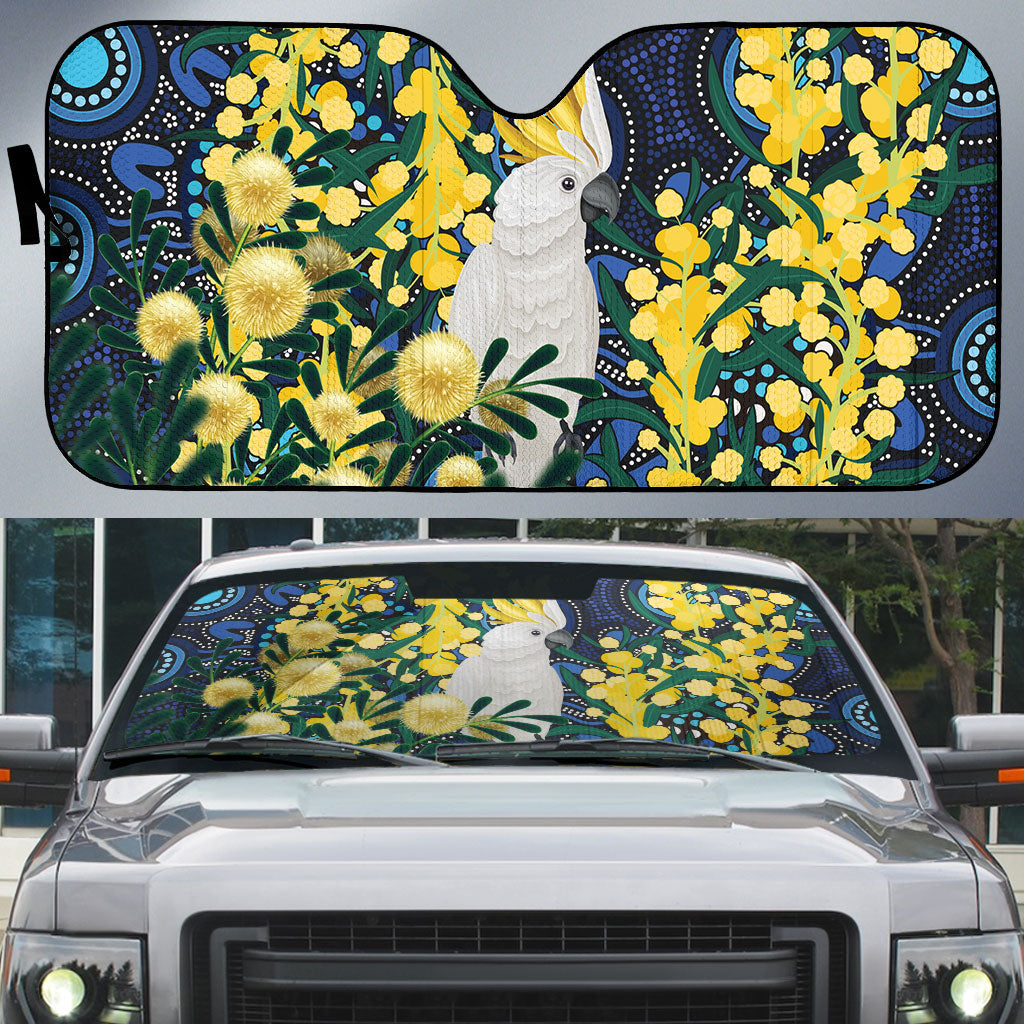 Australia Golden Wattle Auto Sun Shade Aussie Cockatoo Aboriginal Art