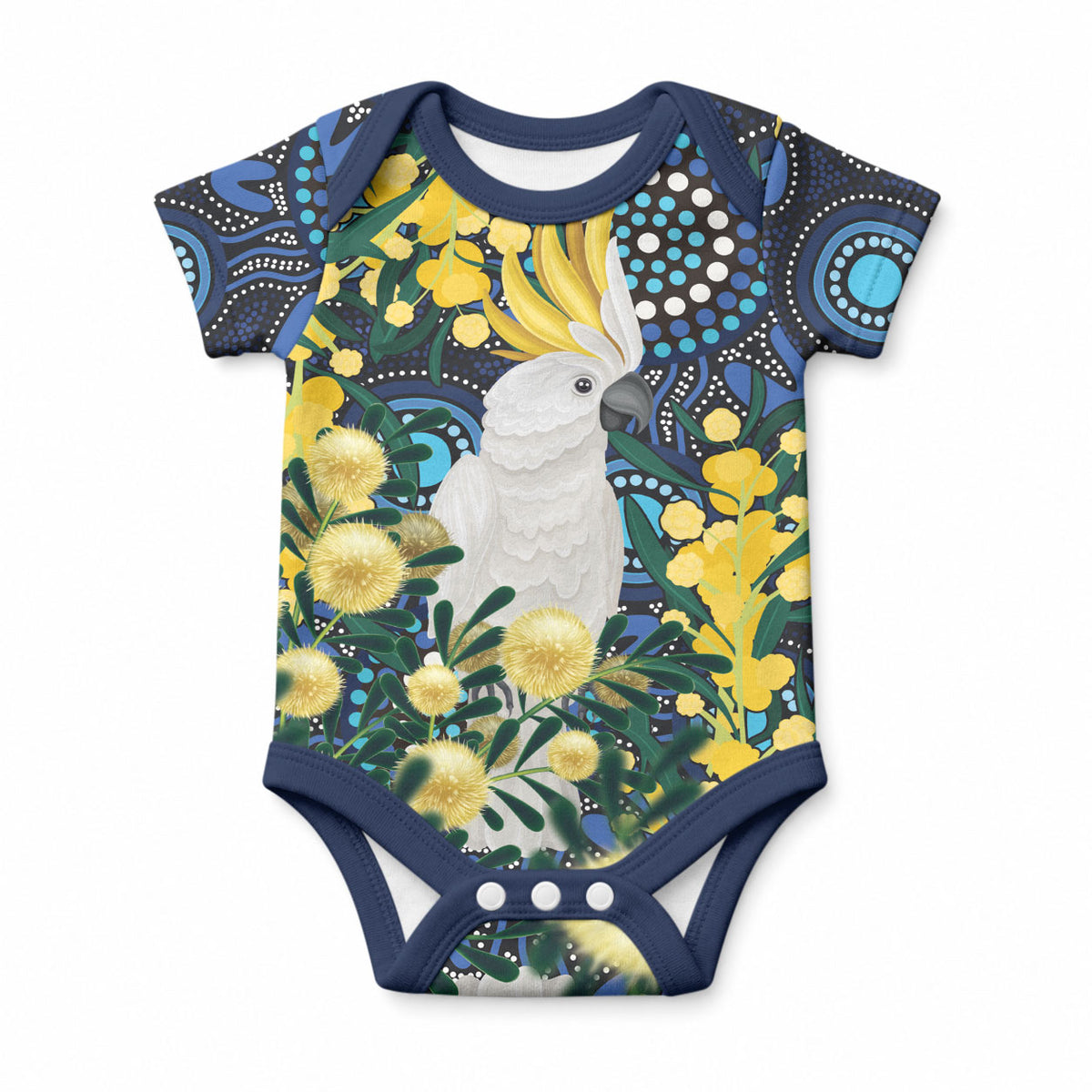 Australia Golden Wattle Baby Onesie Aussie Cockatoo Aboriginal Art