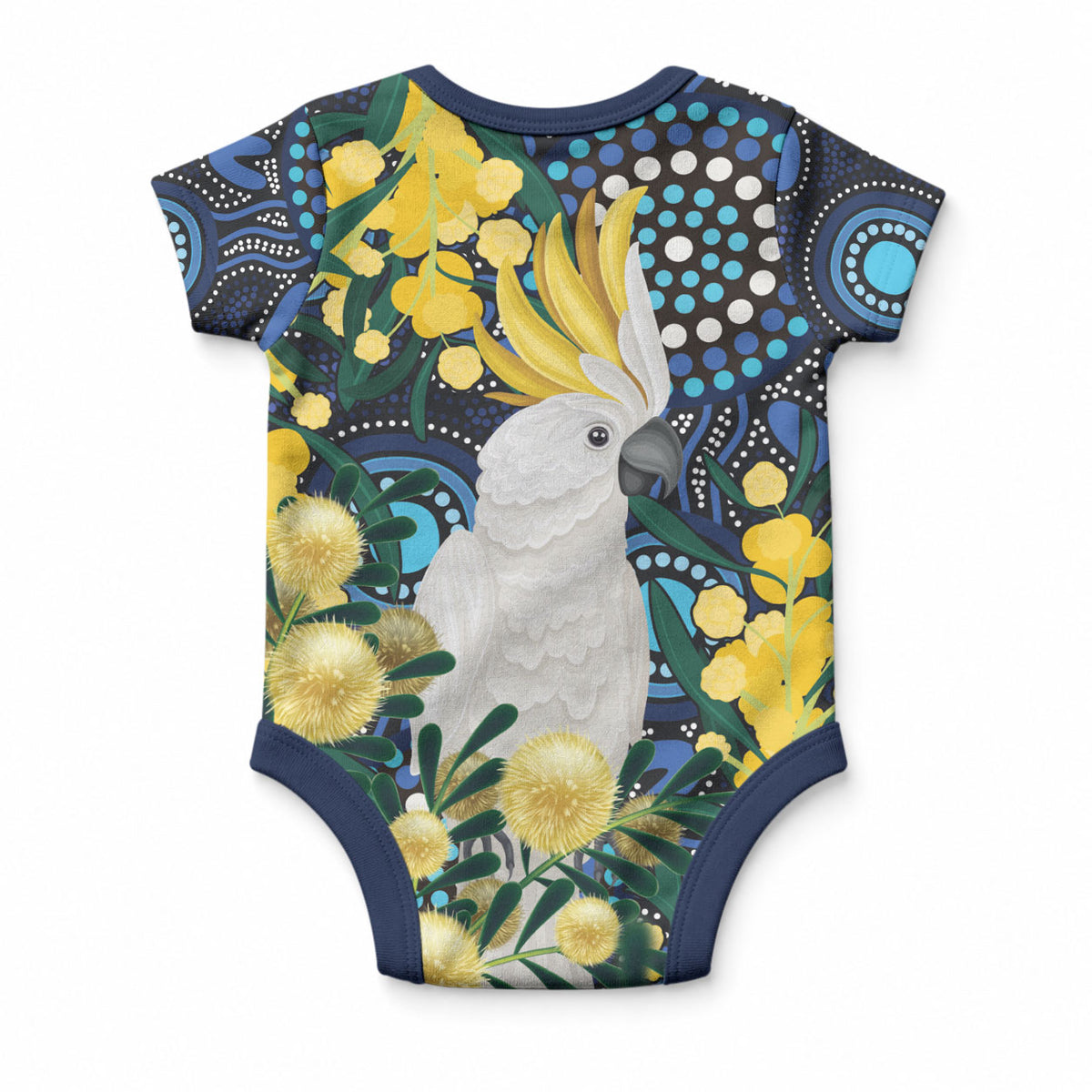 Australia Golden Wattle Baby Onesie Aussie Cockatoo Aboriginal Art