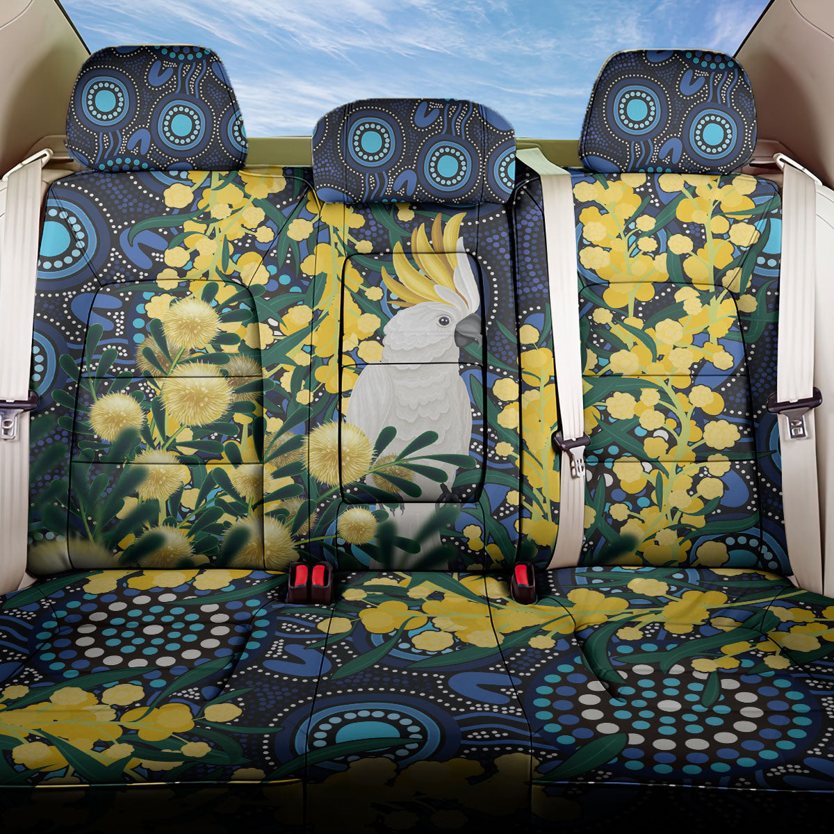 Australia Golden Wattle Back Car Seat Cover Aussie Cockatoo Aboriginal Art