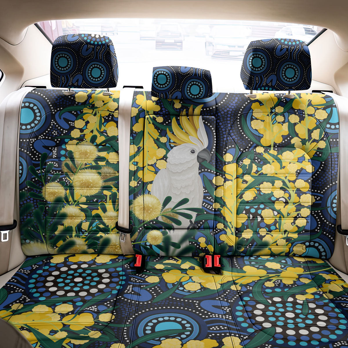 Australia Golden Wattle Back Car Seat Cover Aussie Cockatoo Aboriginal Art