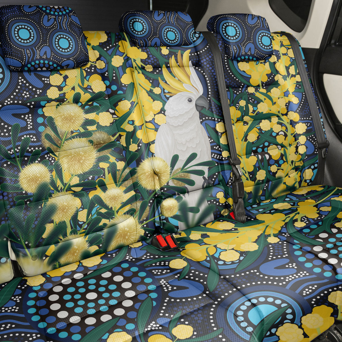 Australia Golden Wattle Back Car Seat Cover Aussie Cockatoo Aboriginal Art