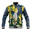 Australia Golden Wattle Baseball Jacket Aussie Cockatoo Aboriginal Art