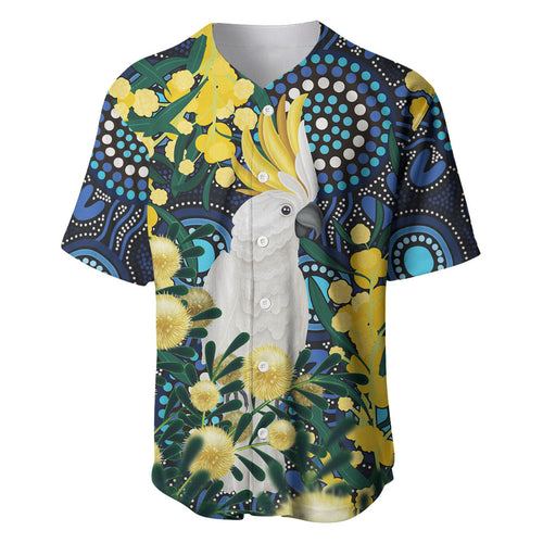 Australia Golden Wattle Baseball Jersey Aussie Cockatoo Aboriginal Art