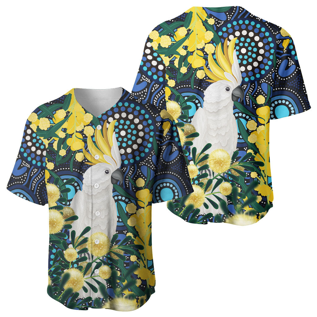 Australia Golden Wattle Baseball Jersey Aussie Cockatoo Aboriginal Art