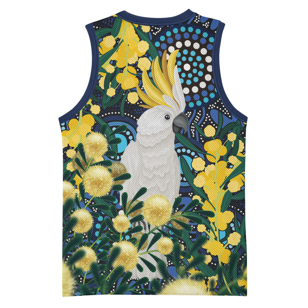 Australia Golden Wattle Basketball Jersey Aussie Cockatoo Aboriginal Art
