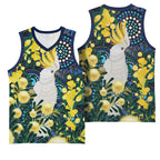 Australia Golden Wattle Basketball Jersey Aussie Cockatoo Aboriginal Art
