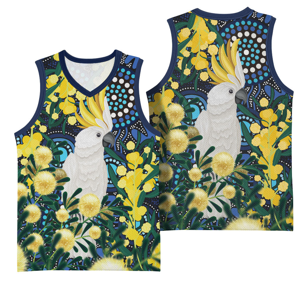 Australia Golden Wattle Basketball Jersey Aussie Cockatoo Aboriginal Art