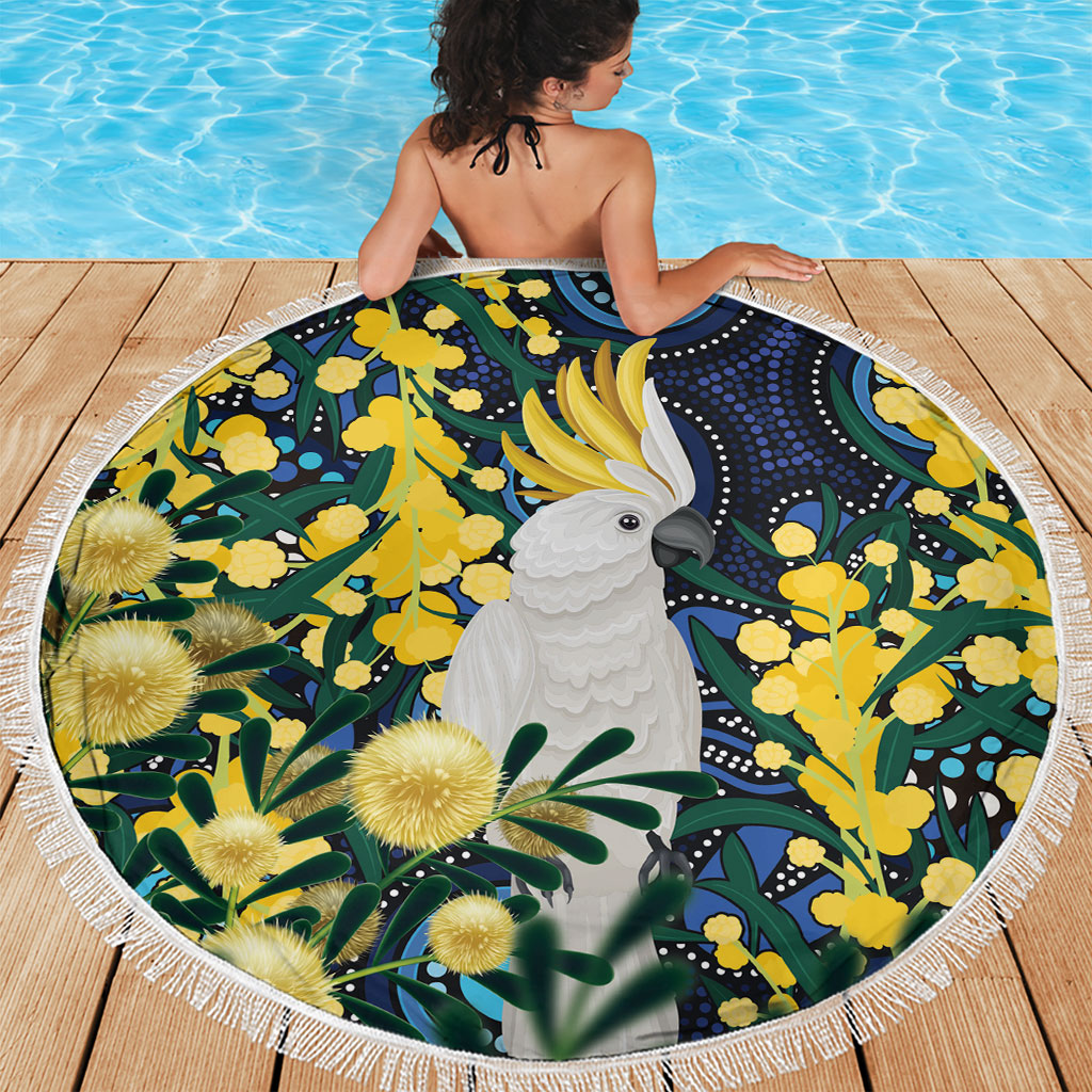 Australia Golden Wattle Beach Blanket Aussie Cockatoo Aboriginal Art