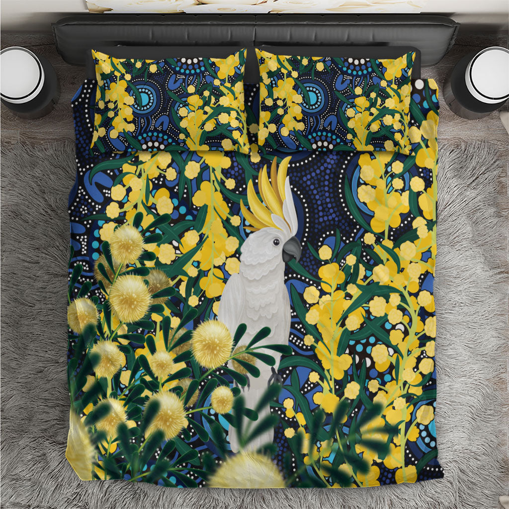 Australia Golden Wattle Bedding Set Aussie Cockatoo Aboriginal Art