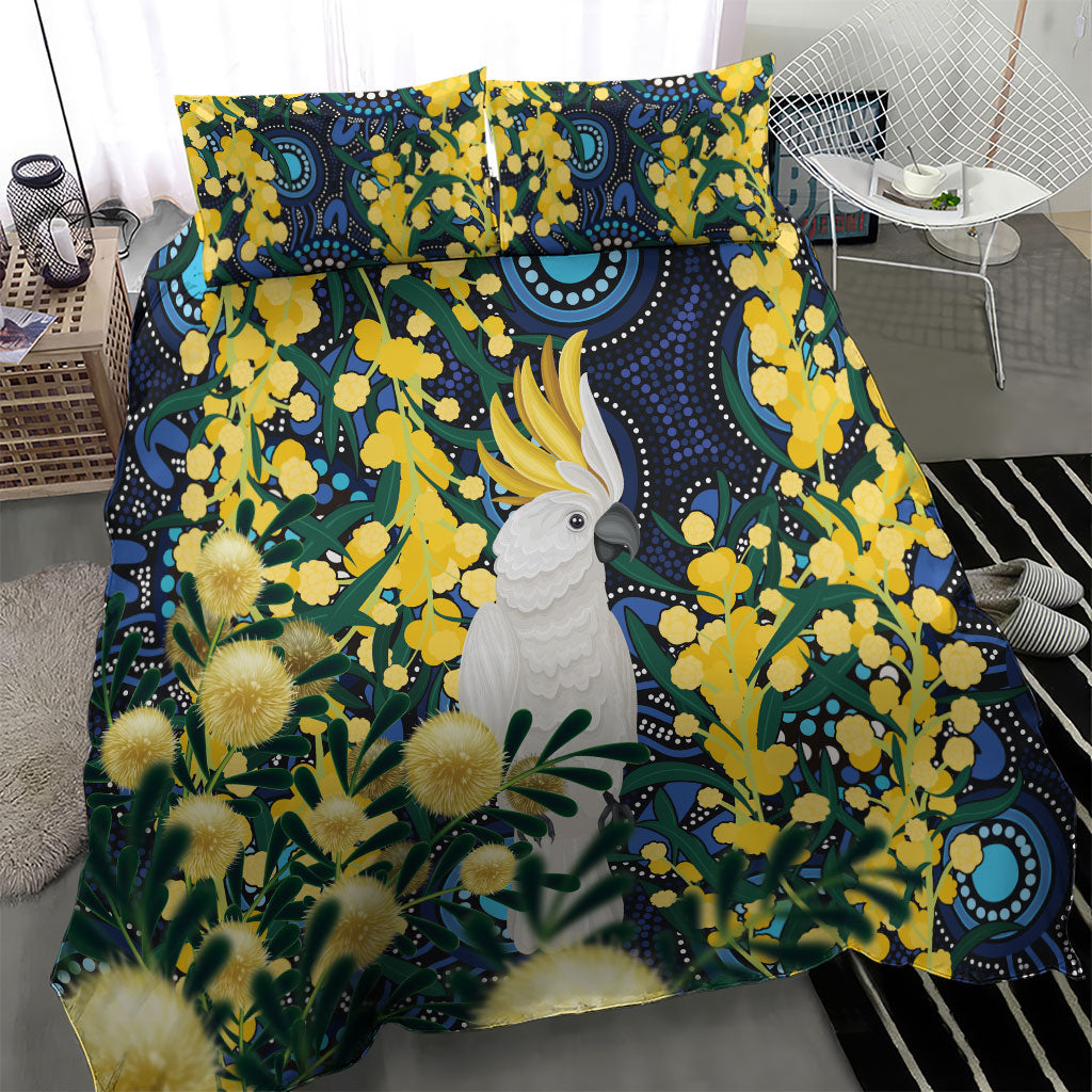 Australia Golden Wattle Bedding Set Aussie Cockatoo Aboriginal Art