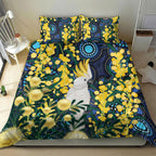 Australia Golden Wattle Bedding Set Aussie Cockatoo Aboriginal Art