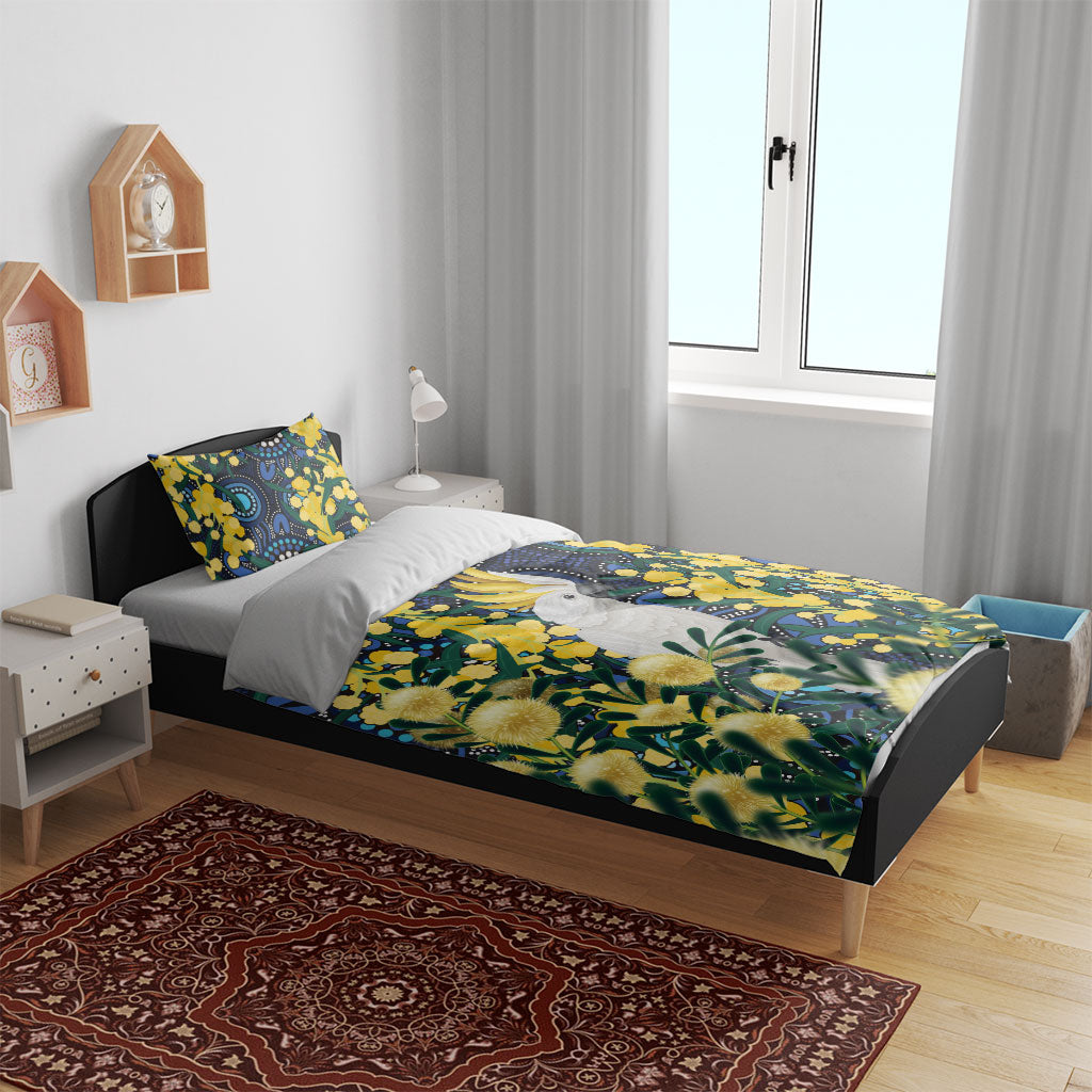 Australia Golden Wattle Bedding Set Aussie Cockatoo Aboriginal Art