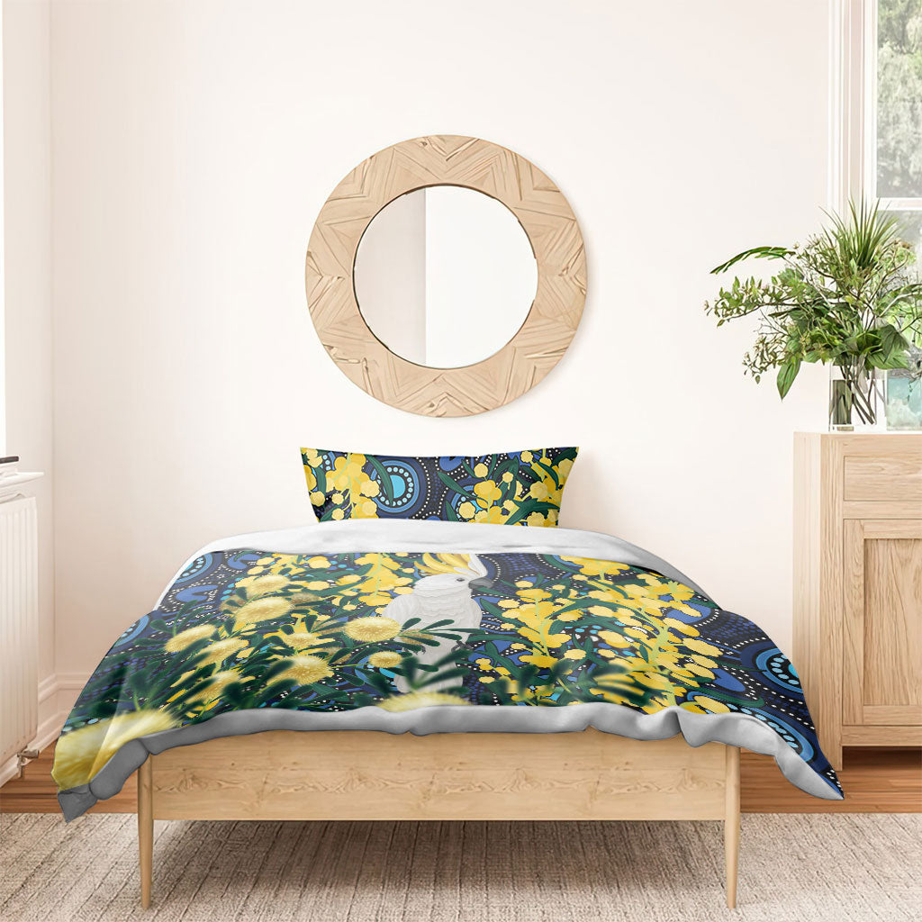 Australia Golden Wattle Bedding Set Aussie Cockatoo Aboriginal Art