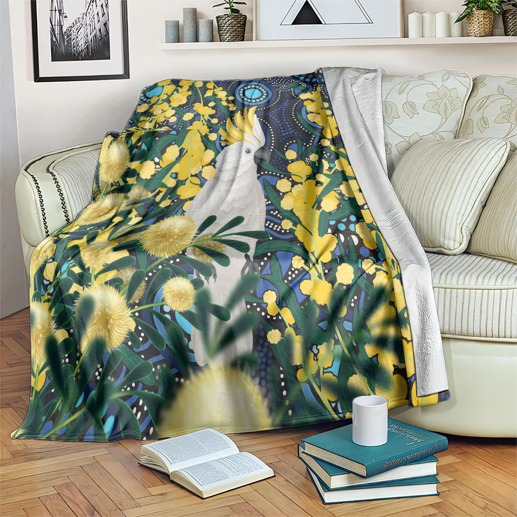 Australia Golden Wattle Blanket Aussie Cockatoo Aboriginal Art