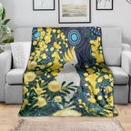 Australia Golden Wattle Blanket Aussie Cockatoo Aboriginal Art