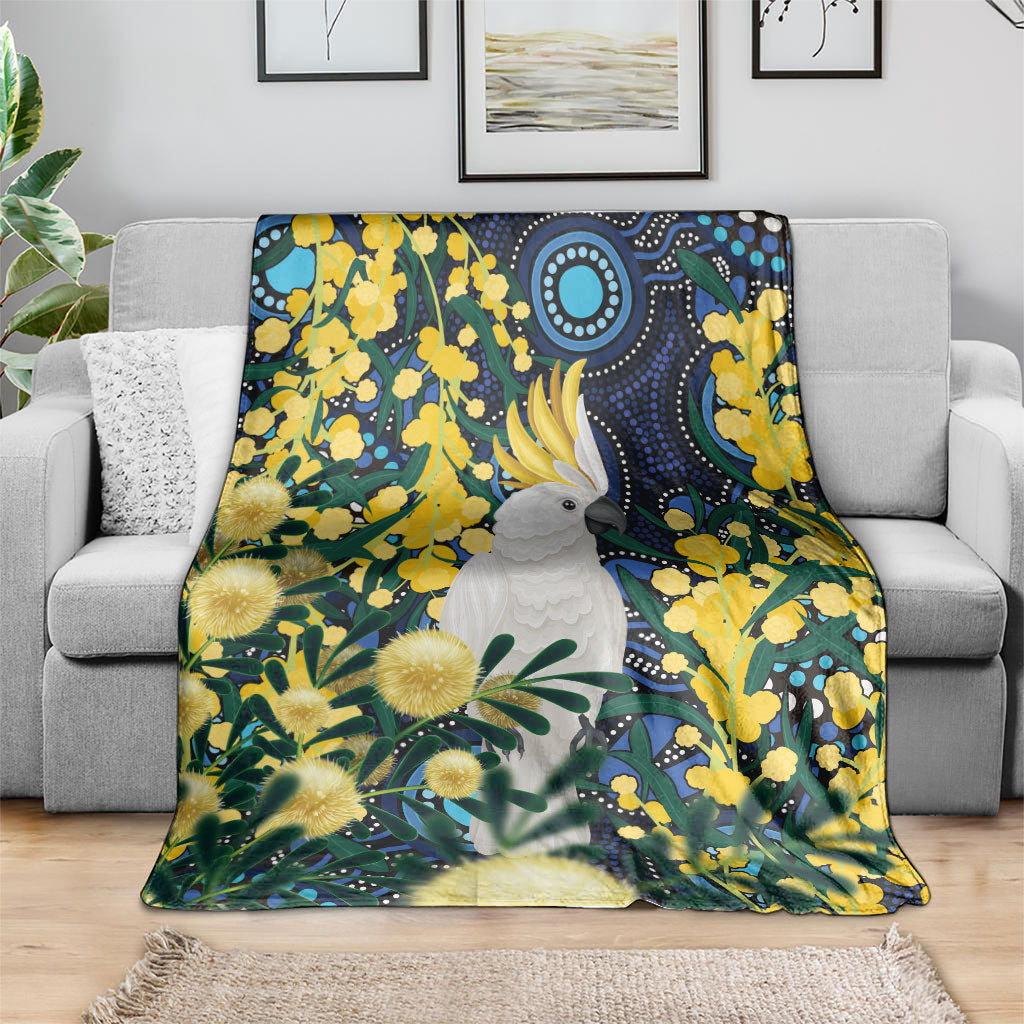 Australia Golden Wattle Blanket Aussie Cockatoo Aboriginal Art