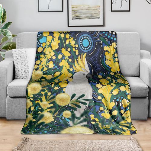 Australia Golden Wattle Blanket Aussie Cockatoo Aboriginal Art