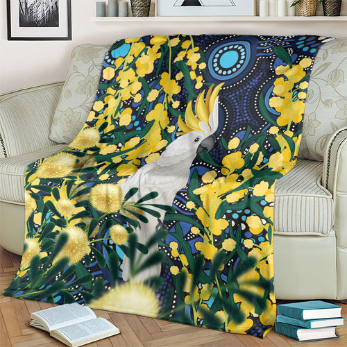 Australia Golden Wattle Blanket Aussie Cockatoo Aboriginal Art