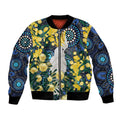 Australia Golden Wattle Bomber Jacket Aussie Cockatoo Aboriginal Art